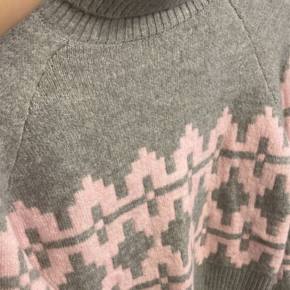H & M Jacquard-Knit Turtleneck Cropped Sweater Pink Gray Patterned Women's Sz XS - Picture 4 of 9
